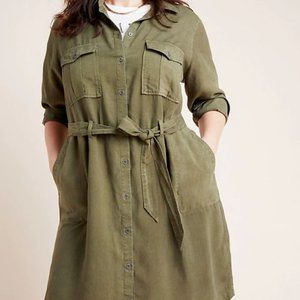 NWT Cloth & Stone Anthropologie Eryn Utility Shirtdress Khaki Green 3x